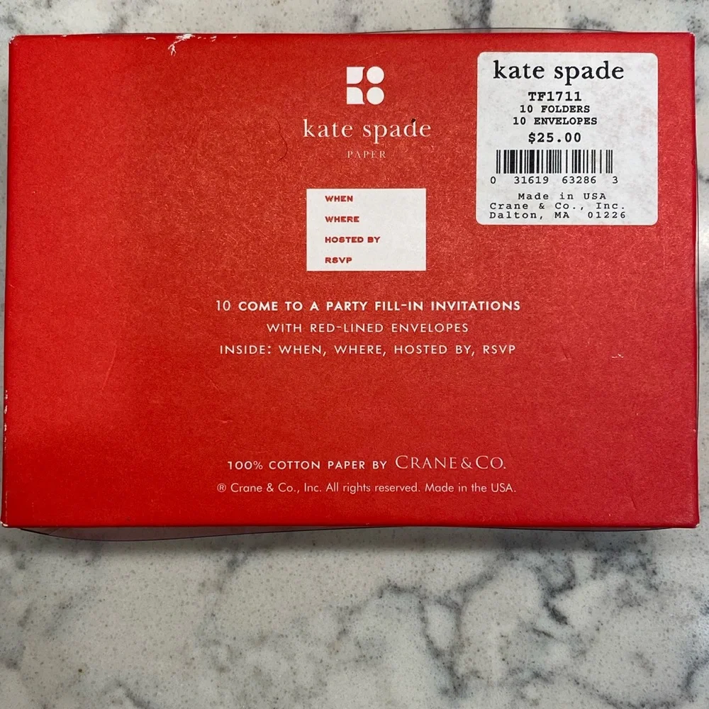 Kate Spade 10’Come to a Party Fold Over Invitations Crane & Co Stationary NWT